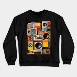 Vintage Audio Mixed Media Patchwork Collage Art Sound Setup Crewneck Sweatshirt